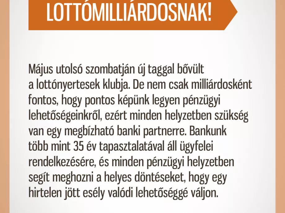 A CIB egészoldalas hirdetésben gratulál a lottómilliárdosnak