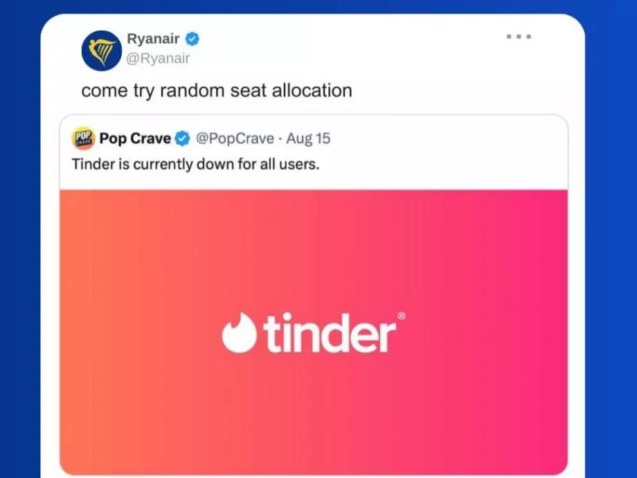 Leállt a Tinder, a Ryanair kínálta helyette ingyenes szolgáltatását